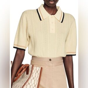 Sandro Pointelle Knit Sweater in Yellow Size 34